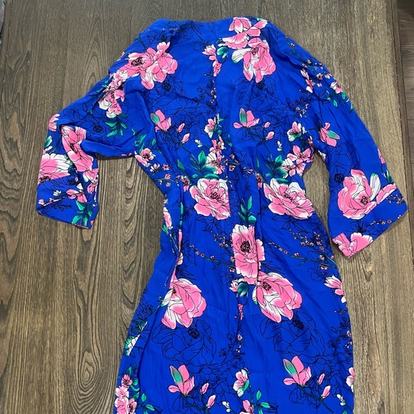 G.I.L.I. Printed Floral Duster Cardigan Open Front Long Sleeve Blue Multi Size L - Picture 7 of 8